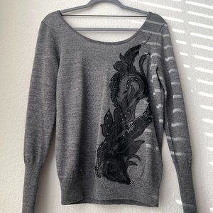 Anthropologie Angels Of The North Gray Tie Back Long Sleeve Sweater Size M